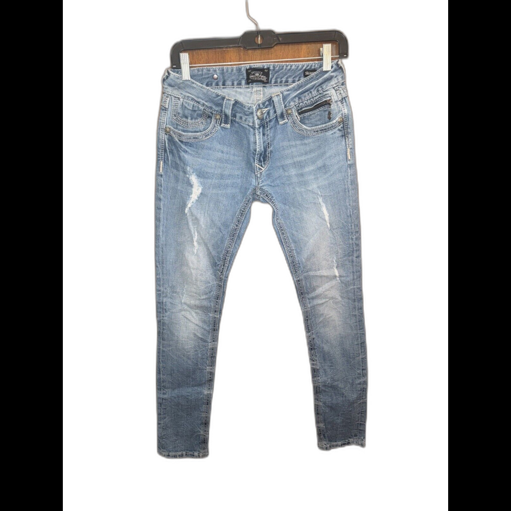 ReRock For Express Womens Light Wash Denim Distressed Skinny Jeans Size 2R